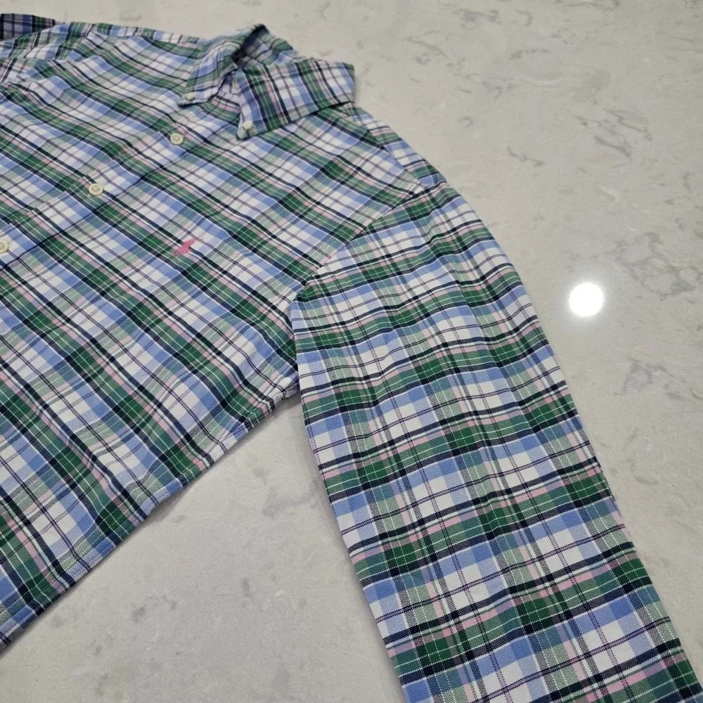 Polo Ralph Lauren Mens Custom Fit Plaid Button Down Shirt Blue Green Pink Small